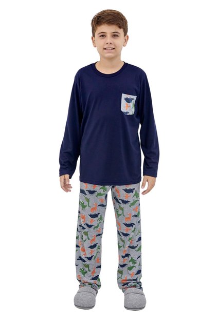 pijama masculino infantil menino inverno dinossauros marinho longo inverno mania pijamas 2