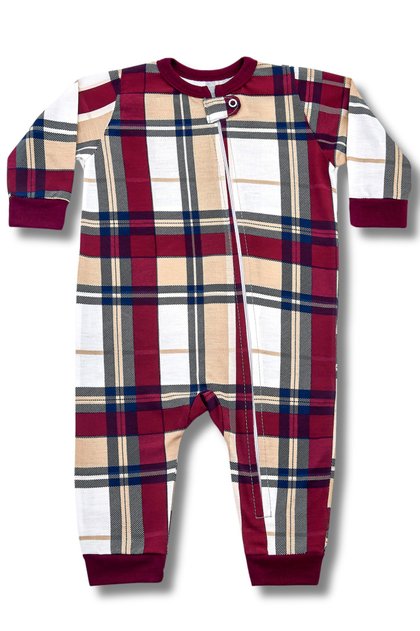 macacao bebe comprido xadrez bordo mania pijamas 1